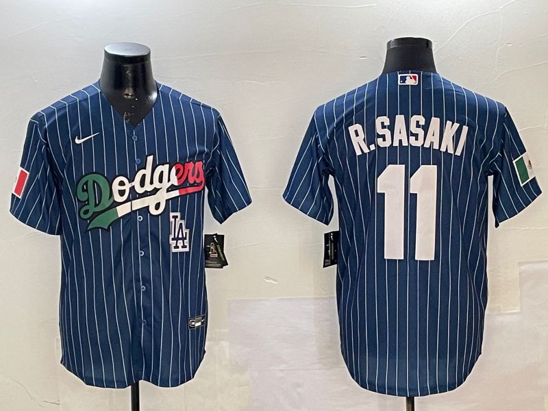 Men Los Angeles Dodgers #11 R.Sasaki Blue Stripe Fashion Game 2025 Nike MLB Jersey style 9